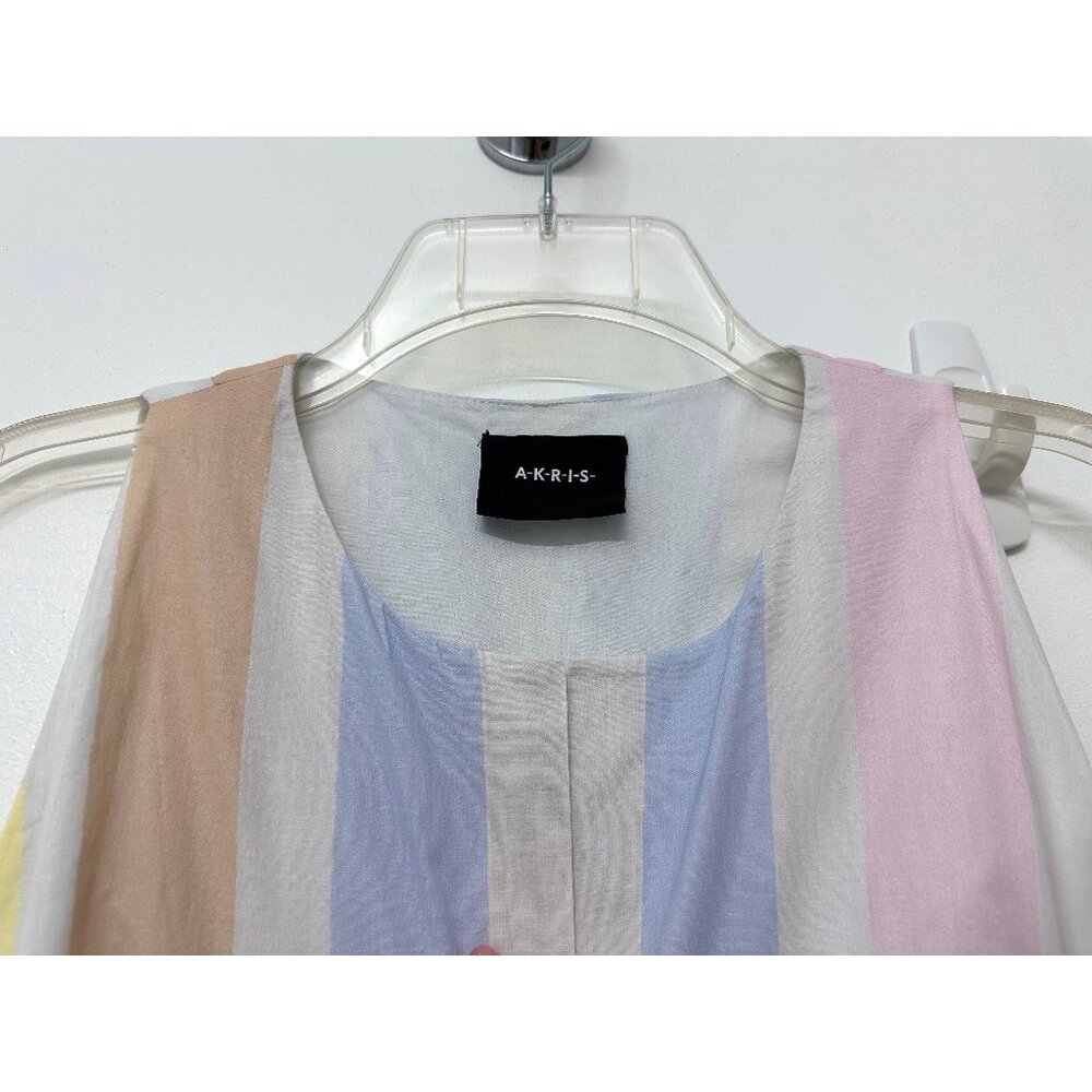 Akris Pastel Stripe Bars Print Shirt Dress Midi Pleated Colorblock Variazioni 8 - Picture 4 of 15